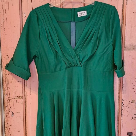 Unique Vintage Delores 1950s Emerald Green Swing Dress XXL - Picture 2 of 10